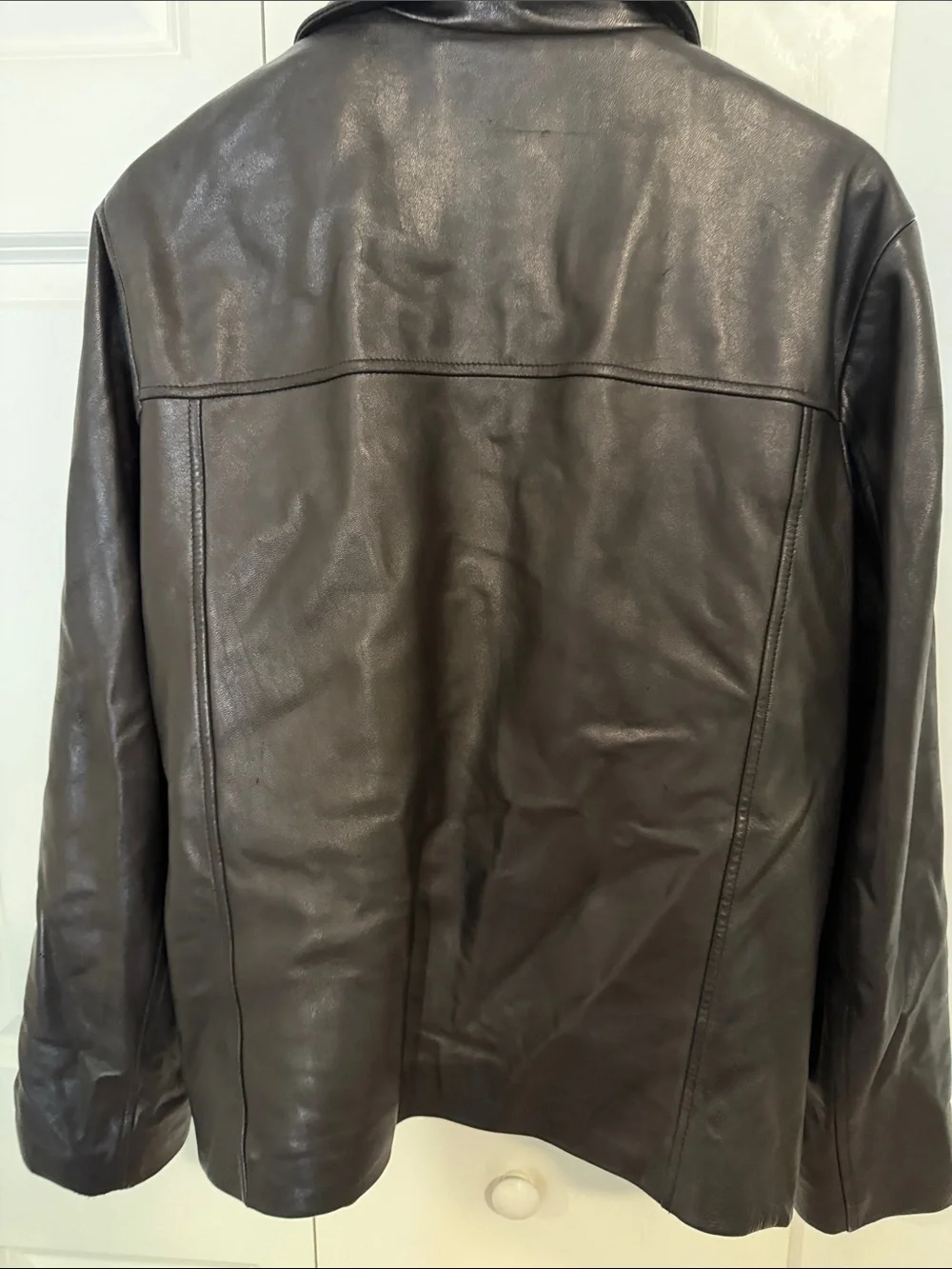 Cole Haan Men's Dark Brown Leather Zip-Up Bomber Jacket